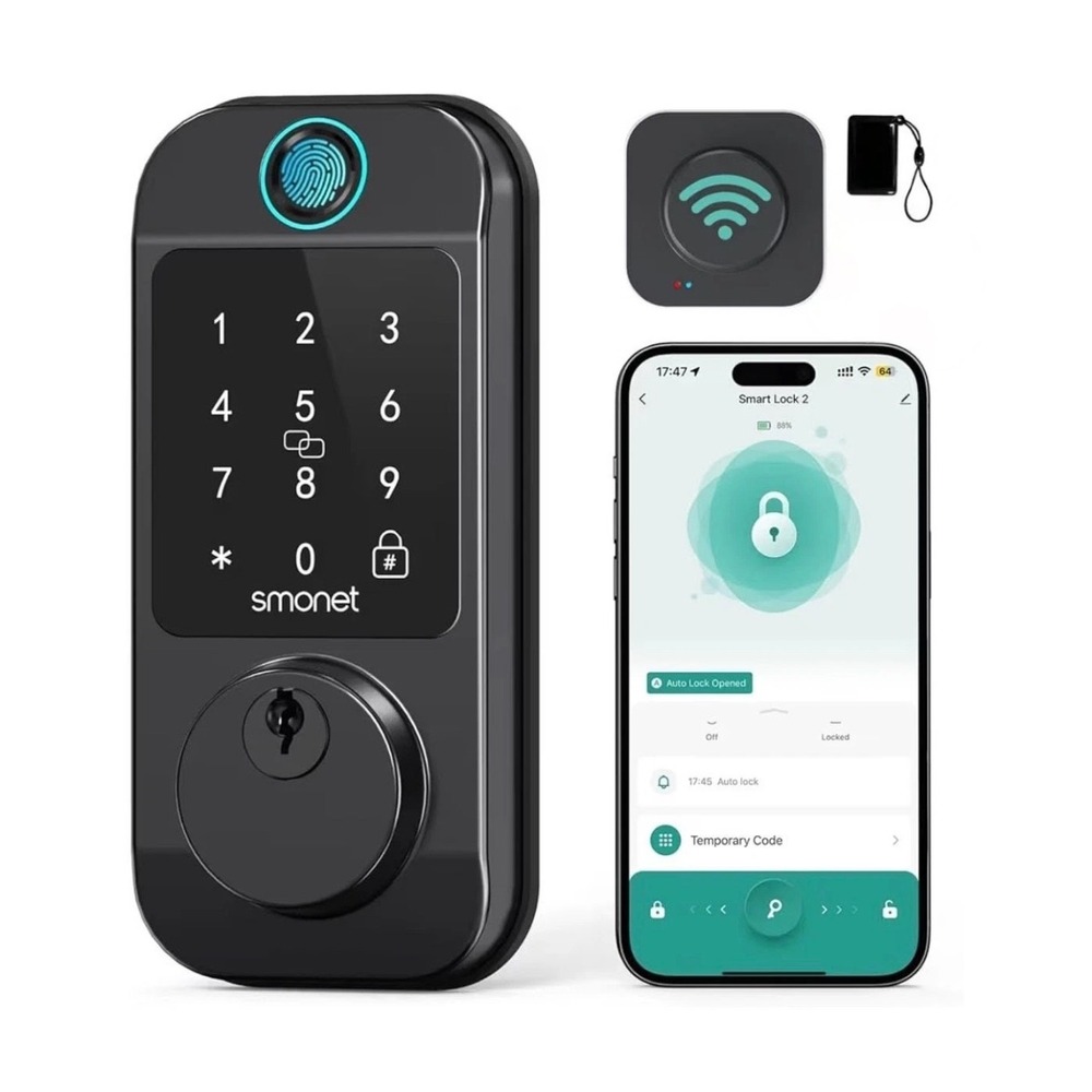 SMONET WiFi Smart Door Lock with Fingerprint Keyless Digital Deadbolt APP Black